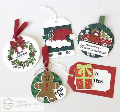 Make some quick Christmas tags. Using Stampin' Up! Sending Cheer, Cottage Wreaths, Trucking Along. Christmas Gift Tags Stampin Up, Tags Stampin Up, Making Gift Tags, Cottage Wreath, Late To The Party, Craft Fairs Booth, Stampin Up Project, Holiday Tags, Stampin Up Christmas