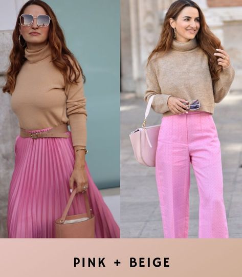 Pink and beige outfit Brown And Pink Outfit Color Combos, Pink And Beige Outfit Color Combos, Beige Colour Combinations Outfit, Light Pink Colour Combinations Clothes, Baby Pink Color Combination, Pink And Beige Outfit, Nina Walder, Winter Color Palette, Beige Outfit