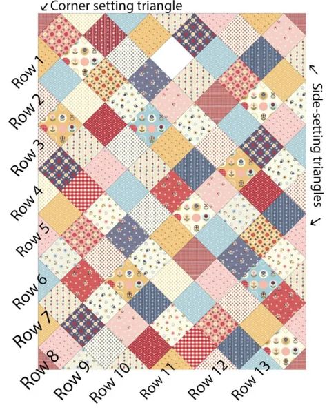 Patchwork On Point Quilt Tutorial - Diary of a Quilter - a quilt blog Scrap Squares Quilts, 4patch Quilt Patterns, Quilts For Beginners Patterns, Scrappy Four Patch Quilt Patterns, Quilts Set On Point, Geometric Quilt Blocks, 5 Color Quilt Block Patterns, Patchwork Squares Quilt, Easy Quilt Block Patterns Free