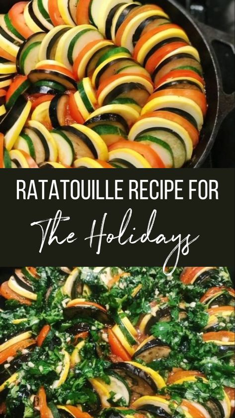 Ratatouille recipe Thanksgiving Ratatouille, Rattatouie Recipe, Winter Ratatouille, French Ratatouille Recipe, Veggie Stew Recipes, Easy Ratatouille Recipe, Ratatouille Dish, Ratatouille Ingredients, How To Make Ratatouille