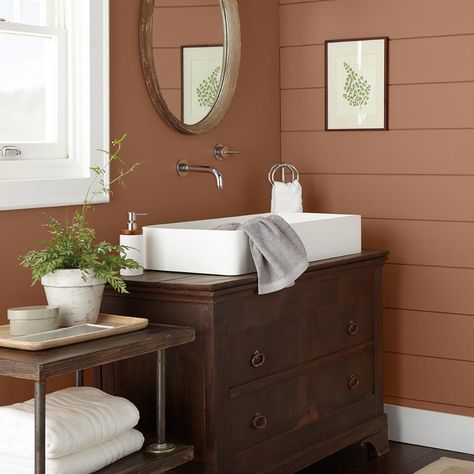 Powder Room Paint, Basement Plans, Trending Paint Colors, Wood Stains, Behr Paint, Dining Room Colors, Paint Wood, Wall Trim, Shared Rooms