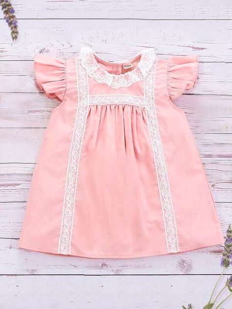 Baby Girl Lace Trimed Tunic Dress With Hat | SHEIN USA Dress Design Pakistani, Baby Lace Dress, Dress With Hat, Summer 25, Tutu Dresses, Baby Dress Design, Pakistani Dress