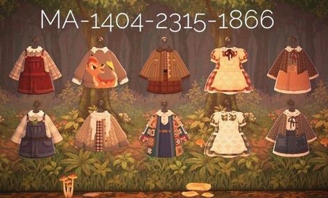 Animal Crossing Fashion Cottagecore, Designer Codes Animal Crossing, Acnh Goblincore Clothes, Cottagecore Acnh Outfits, Acnh Farmcore Clothes, Acnh Cottagecore Clothes Codes, Acnh Fall Outfit Codes, Acnh Willow, Animal Crossing Outfit Codes