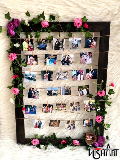 Diy Birthday Frame, Photo Frame Design Ideas, Photo Frame Ideas Handmade, Photo Frames Diy, Birthday Photo Frames, Photo Frame Ideas, Diy Photo Display, Photo Wall Hanging