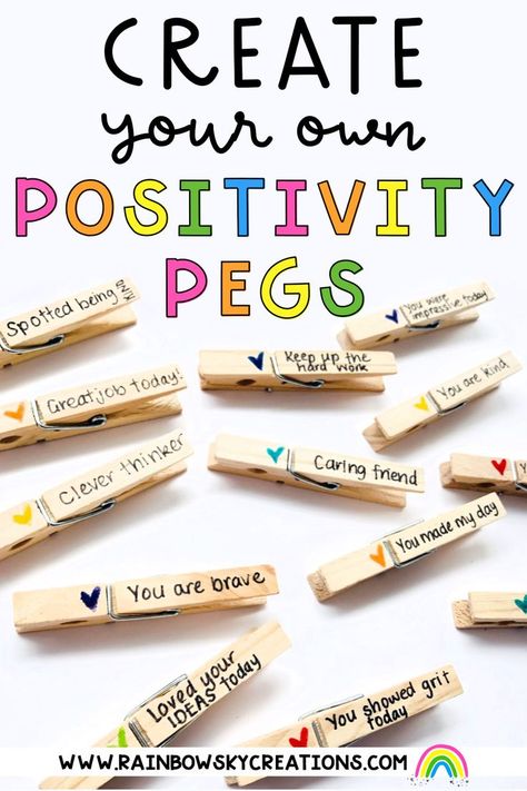 We have written this post especially for those educators who want to start creating a set of positive message pegs. We have broken down what you need, the materials we use and have included a list of messages to get you started! School Positivity Ideas, Positive Plates Activity, Positive Actions Activities, Wall Of Positivity, Classroom Compliments, Classroom Positivity, Positive Activities, Giving Compliments Activities, Word Crafts