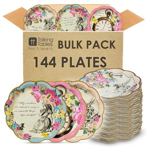 PRICES MAY VARY. Talking Tables 144 x Alice in Wonderland Themed Disposable Paper Plates For Mother's Day Afternoon Tea Party Table Decorations, Mad Hatter Onederland Birthday, Baby Shower SIZE - Each party plate is approx. 7" diameter. Each pack contains 144 paper plates in 3 different Alice in Wonderland designs OCCASION - These pretty paper plates are perfect for serving up some delicious cakes and sandwiches at a Mad Hatters Tea Party, Alice in Wonderland Party, themed baby shower or as use Mad Hatter Tea Party Table, Table Decorations Birthday, Tea Party Table Decorations, Whimsical Plates, Alice In Wonderland Tea Party Birthday, Tea Party Table, Alice In Wonderland Birthday, Tea Party Decorations, Alice In Wonderland Theme