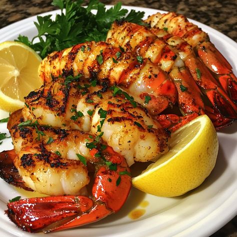 🦞🔥 Treat yourself to Grilled Lobster and Shrimp—a perfect blend of smoky and succulent seafood for your next feast! 🔥🦞 #GrilledSeafood #LobsterLovers Grilled Lobster and Shrimp Ingredients: Lobster tails (4, split in half) Large shrimp (1 lb, peeled and deveined) Olive oil (2 tbsp) Lemon juice (2 tbsp) Garlic, minced (3 cloves) Paprika (1 tsp) Salt and pepper (to taste) Fresh parsley (for garnish) Instructions: Preheat grill to medium-high heat. Mix olive oil, lemon juice, garlic, paprika... Easy Lobster Tail Recipe, Lobster And Shrimp, Lobster Tail Recipe, Classy Food, Lobster Recipes Tail, Grilled Lobster, Lobster Tail, Lobster Recipes, Large Shrimp