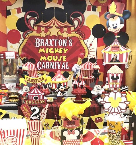 Mickey Carnival Birthday Party, Minnie Carnival Birthday Party, Mickey Mouse Carnival Birthday Party, Mickey Circus Birthday Party, Mickey Mouse Carnival Party, Disney Mickey Mouse T-shirt For Fan Events, Mickey Mouse Funhouse Birthday, Big Top Circus, Twodles Birthday