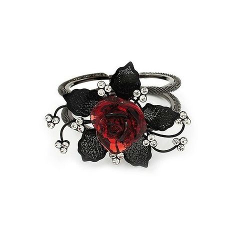 AMAZING X1000!!! Black And Red Accessories, Rose Accessories, Rose Jewellery, Red Bangles, Jewellery Bracelets, Red Ring, Bracelet Flower, Rings Accessories, Resin Bangles