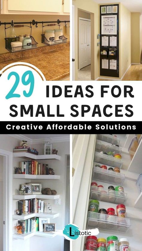 Tight space and tight wallet mean creative ways to organize and have storage in your small spaces. Listotic has 29 creative and afforable small space solutions for you and your family. If you live in a small house, an appartment or dorm these smalls space hacks will change your life. Vertical storage, closet orgnaztion and kitchen hacks will make your small space seem spacious. #smallspace #smallspacehacks #storage #apartmentliving #ideas #smallspaceideas #bedroomideas #appartments #listotic Small House Storage, Small Space Hacks, Small Bedroom Storage, Ways To Organize, Coastal Boho, Small Space Organization, Small Space Storage, Ideas For Small Spaces, Small Space Diy