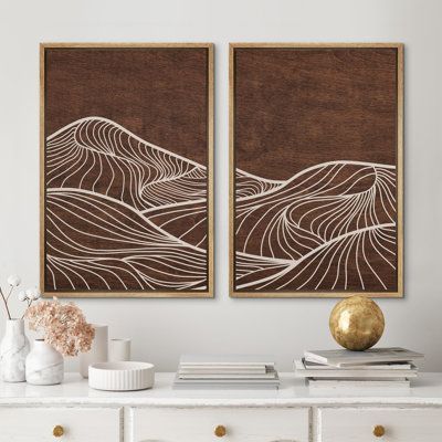 wall26 Brown Elegant Abstract Mountain Contour Modern Rustic Minimalist Bedroom Art Decor Framed On Canvas 2 Pieces Set 24.0 H x 16.0 W x 1.5 D in white/brownCanvas | 24" H x 16" W x 1.5" D | Wayfair Printable Wall Collage Brown, Abstract Art Simple Minimalist, Canvas Painting Ideas Brown, Bedroom Decor Brown Walls, Textured Art 3 Piece, Earthy Bedroom Wall Decor, Moody Academia Decor, Above King Bed Wall Decor, Wood Canvas Painting Ideas