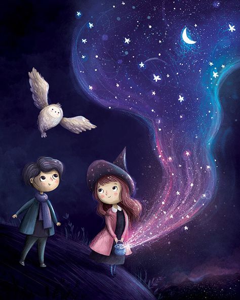 Dream Illustration, Magic Night, Night Illustration, Illustration Art Kids, Star Illustration, Book Illustration Art, Art Et Illustration, Whimsical Illustration, Children Book