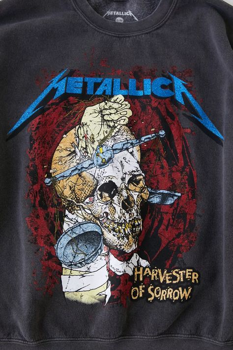 Metallica Harvester Of Sorrow Tour Glitter Sweatshirt | Urban Outfitters Metallica Shirt Aesthetic, Metallica Tour, Metallica Sweatshirt, Metallica Hoodie, Metallica Tee Shirt, Metallica And Justice For All Shirt, Media Chest, Clothing Apparel, Women's Tops