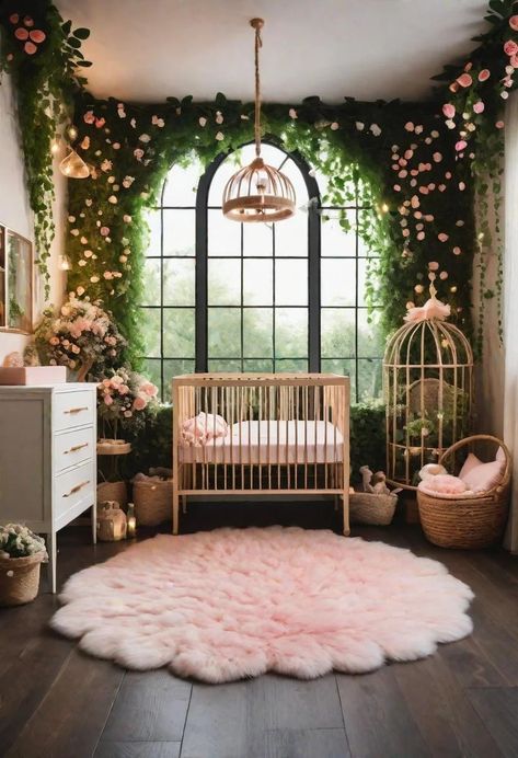 Flower Garden Bedroom Ideas, The Secret Garden Nursery, Garden Of Eden Nursery Theme, Fairy Garden Nursery Baby Girl, Baby Girl Nursery Nature Theme, Fairytale Toddler Room, Bridgerton Themed Nursery, Baby Girl Nursery Whimsical, Nursery Ideas Fairytale