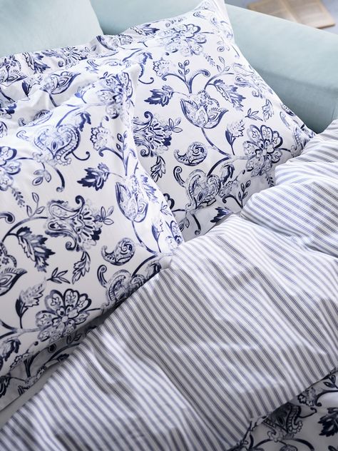 Ikea Duvet Cover, Ikea Bedding, Ikea Duvet, Beach House Vibes, Cottage Makeover, Ikea Bed, Boho Prints, Design A Space, Cottage Bedroom