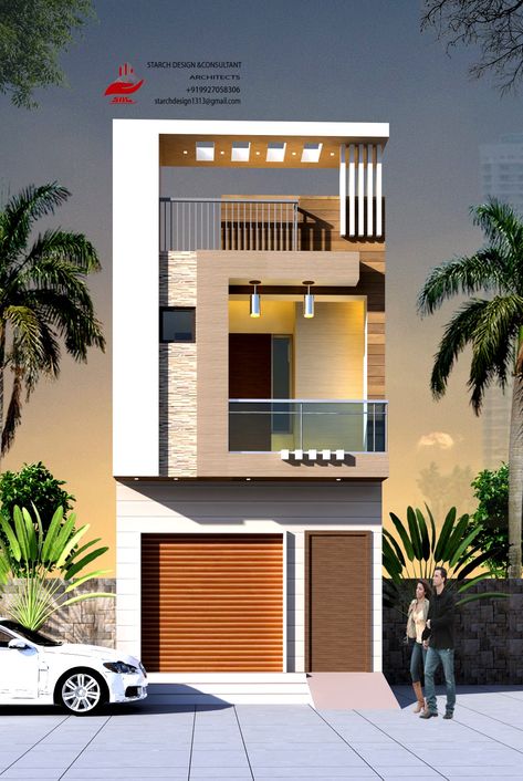 33 Feet Front Elevation, 15 Feet Front House Elevation G+1, 20 Feet Front Elevation Modern G+1, G+1 House Elevation Indian, Front Building Design, Building Front Designs, 3 Storey House Design, House Architecture Styles, Commercial Design Exterior