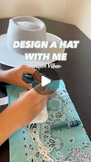 Buck Off Boutique on Instagram: "Make a hat with me!! {Sold} 💙🌊" Felt Hat Decorating Ideas, Bucket Hat Decorating Ideas, Hat Feathers Diy, Cowboy Hat Painting Ideas, Diy Cowboy Hat Bands, Diy Hat Bar Party, Cowboy Hat Bands Diy Ideas, Felt Hat Burning Designs Diy, Cowhide Crafts Diy