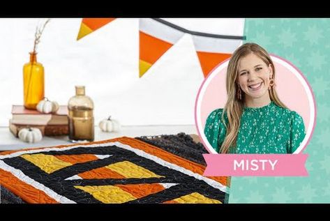 Join Misty as she shows how to make a sweet Candy Corn Table Runner and Pennants! Corn Table, Midnight Quilt Show, Missouri Star Quilt Company Tutorials, Free Quilt Tutorials, Candy Corn Decorations, Halloween Table Runner, Sky Quilt, Map Quilt, Halloween Table Runners