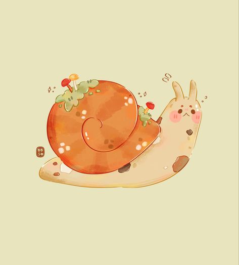 Cute Slug Drawing, Cute Snail Drawings, Kawaii Snail, Snail Drawing, Snail Illustration, Cottagecore Icons, Digital Art Tutorial Beginner, Owl Sketch, Cute Snail