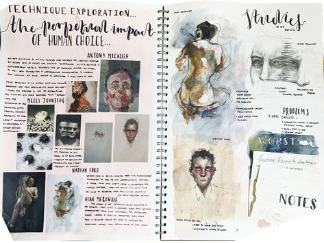 Ap Sketchbook Ideas, Human Figure A Level Art, Ap Art Visual Journal, Ap Sketchbook, Visual Brainstorm Art, Artist Reaserch Page A Level, Fine Art Sketchbook, Sketchbook Layout, Textiles Sketchbook