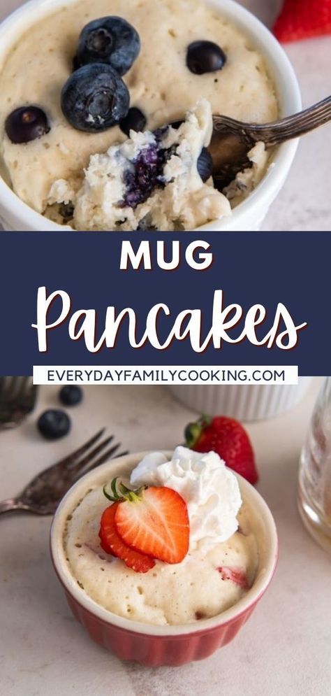 Recipe In A Mug, Pancake In A Mug, Microwave Pancakes, Easy Pancake Mix, Cake Mix Pancakes, Quick Pancakes, Mug Recipe, Easy Breakfast Smoothies, Fruit Pancakes