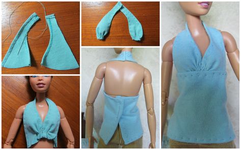 6. Making Barbie Halter Top | I modified a vintage halter pa… | Flickr Halter Pattern, Sewing Barbie Clothes, Barbie Sewing Patterns, Diy Barbie Clothes, Barbie Doll Clothing Patterns, Barbie Dolls Diy, Curvy Barbie, Sewing Doll Clothes, Barbie Clothes Patterns