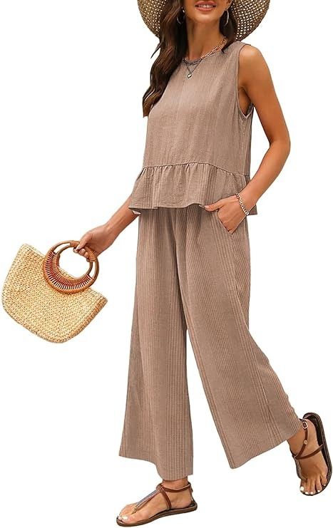 EVALESS 2 Piece Sets for Women Summer Beach Vacation Outfits Business Casual Cropped Tank Top High Waist Work Set Tracksuit Womens Fashion Clothes 2024 Green Jumpsuits for Women Dressy, Medium at Amazon Women’s Clothing store Green Jumpsuits, Sweatsuits For Women, Summer Beach Vacation Outfits, Two Pieces Outfits, Summer Matching Sets, Tops For Women Summer, Workout Sets For Women, 2024 Green, Knit Tops For Women