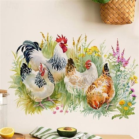 Flip Image, Cheap Wall Stickers, Painting Stencils, Chicken Hen, Chicken Pattern, Wall Decals For Bedroom, Removable Wall Stickers, Chicken Art, Wall Decor Stickers