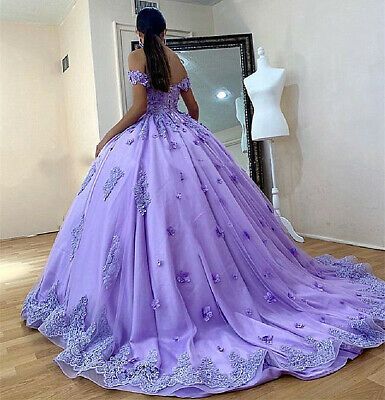 Off Shoulder Quinceanera Dresses Lace Applique Flower Sweet 16 Evening Ball Gown | eBay Lilac Quinceanera Dresses, Lavender Quinceanera Dresses, Lavender Quinceanera, Burgundy Quinceanera Dresses, Purple Ball Gown, Sweet 15 Dresses, 15 Dresses Quinceanera, Applique Flower, Green Wedding Dresses