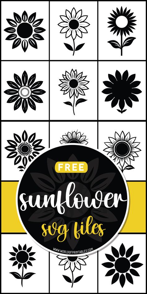 Bloom into creativity with free sunflower SVG files! Add a splash of sunshine to your crafts with these vibrant and cheerful designs. 🌻💛 Sunflowers Svg Free, Cricut Sunflower Svg, Cricut Projects Ideas Decor Wall Art, Svg Free Files For Cricut Templates, Sunflower Svg Free Cricut, Free Laser Cut Files Svg, Free Sunflower Svg, Handmade Closet, Freebie Svg