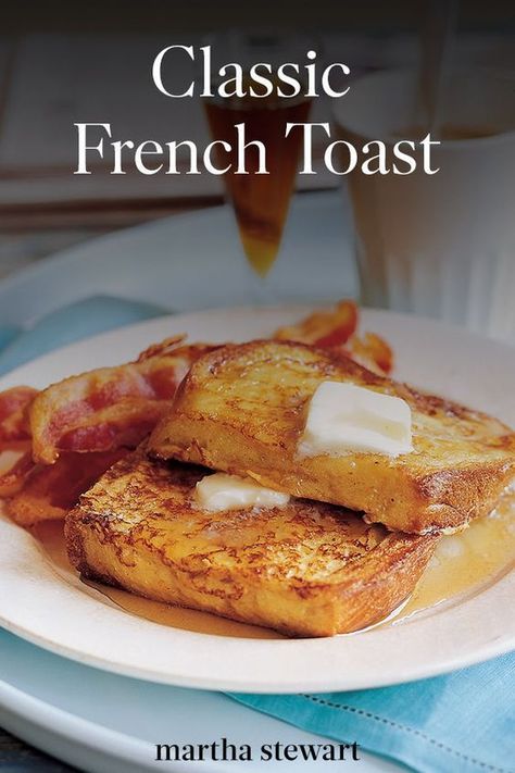 Any dense bread such as challah, brioche, or sourdough will work for this simple French toast recipe. #marthastewart #recipes #recipeideas  #breakfastrecipes #breakfastideas Breakfast Recipes For Two, Basic French Toast, Dense Bread, Avocado Pancakes, Breakfast With Eggs, Fluffy French Toast, Eggs And Potatoes, Casserole Ideas, Easy French Toast