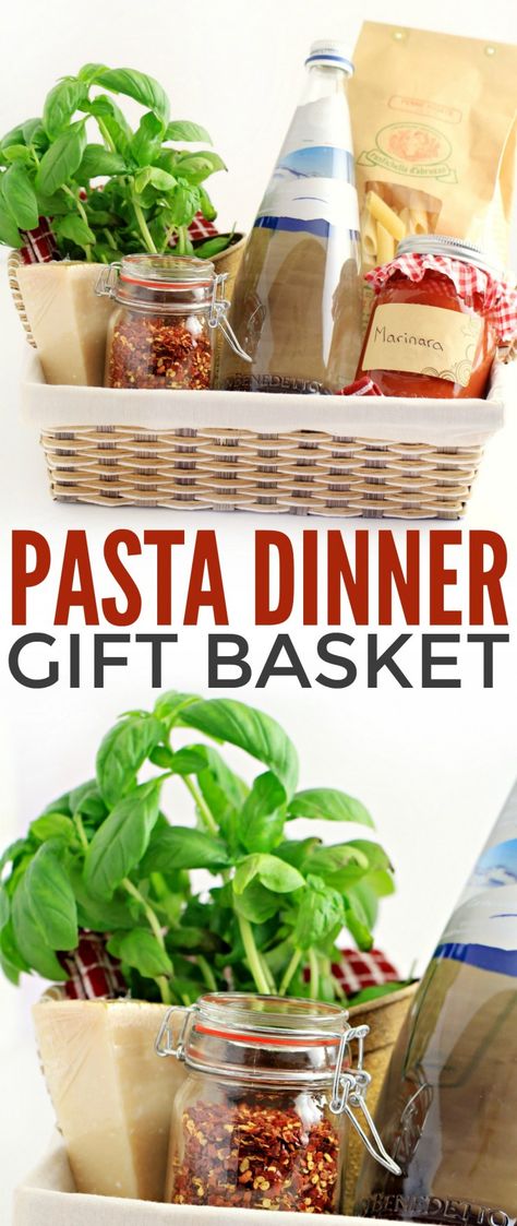 This Italian-inspired gourmet pasta dinner gift basket includes everything the recipient needs to enjoy a special pasta dinner. It's the perfect gift for someone who doesn't often take the time they need to treat themselves. Dinner Gift Basket, Italian Gift Baskets, Kitchen Gift Baskets, Pasta Gifts, Gourmet Pasta, Creative Gift Baskets, Homemade Gift Baskets, Halloween Gift Baskets, Dinner Gifts