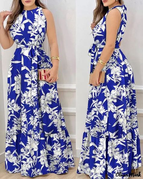 Olivia Mark - Floral Print Sleeveless Maxi Dress Mode Dress, Floral Print Dress Long, Wrap Dress Floral, Evening Attire, Sleeveless Maxi Dress, Types Of Skirts, Flowing Maxi Dress, Glamorous Evening Gowns, Long Maxi Dress