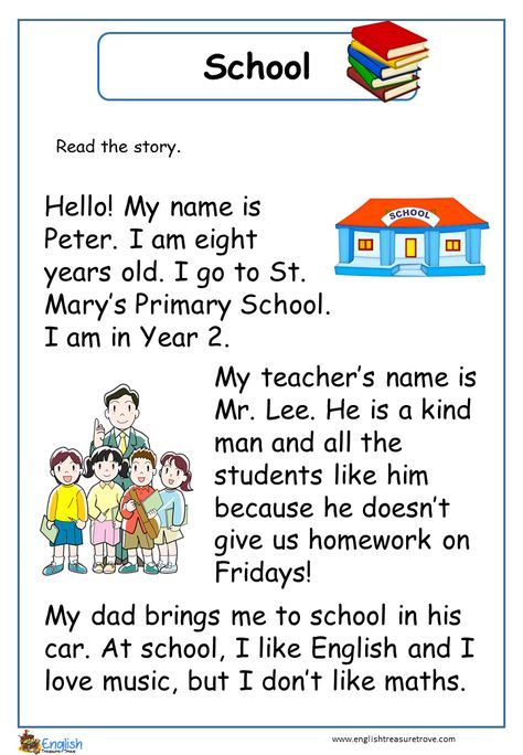 School English Reading Comprehension – English Treasure Trove Story For Reading In English, Text For Reading For Kids, Reading For Beginners Kids, English Reading For Beginners, Learn To Read English, English Poems For Kids, Phonics Reading Passages, English Gifts, Reading Comprehension For Kids