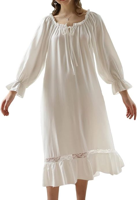 Lu's Chic Women's Victorian Nightgown 100 Cotton Pajama Dress Old Fashioned Sleeping Gowns Long Sleeve Sleepwear Loungewear Princess Cute Vintage Soft Lace Night Nightwear Dainty Luxury White X-Large at Amazon Women’s Clothing store Dress Old Fashioned, Gowns Long Sleeve, House Spa, Nightgown Long, Sleeping Gown, Cotton Night Dress, Victorian Nightgown, Friends Girl, Ruffle Design