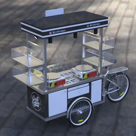 Bike Food Cart, Roda Gerobak, Crepe Food, Food Stand Design, Food Carts For Sale, Food Cart Business, Food Stall Design, Street Food Design, Gerobak Dorong