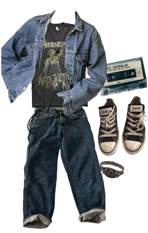 Cool outfit outfit ideas | Cool outfit Grunge Outfits Denim Jacket, Euphoric Clothes, Swaggy Outfits 90s, Grunge Style Relaxed Fit Denim Jacket, Fitted Denim Jacket For Alternative Fashion In Grunge Style, Fitted Grunge Denim Jacket For Alternative Fashion, Jean Jacket Grunge, Comfy Grunge Outfits, Ftm Outfits