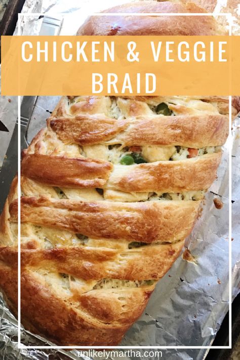 Chicken Braid, Sheet Recipes, Crescent Braid, Crescent Dough Sheet, One Pan Meal, Chicken Vegetable, Rapunzel Party, Crescent Roll Recipes, Crescent Dough