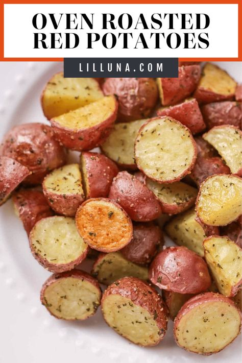 With a handful of ingredients, and 30 minutes bake time - crispy, seasoned Oven Roasted Red Potatoes will add flavor to any meal! #ovenroastedredpotatoes #redpotatoes #ovenroastedpotatoes #potatoes #roastedpotatoes Small Red Potato Recipes, Roasted Red Potatoes Oven, Red Potatoes In Oven, Red Potatoes Oven, Roasted Baby Red Potatoes, Bake Macaroni, Baked Red Potatoes, Oven Roasted Red Potatoes, Cooking Red Potatoes