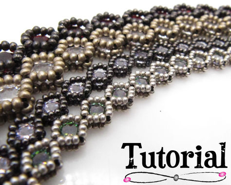 16 page tutorial available from PushinBeads.com Black Beaded Gothic Bracelets, Right Angle Weave, Gem Diamonds, Beading Needles, Beading Tutorial, Bead Stitching, Delicate Earrings, Rope Chain, Stunning Jewellery