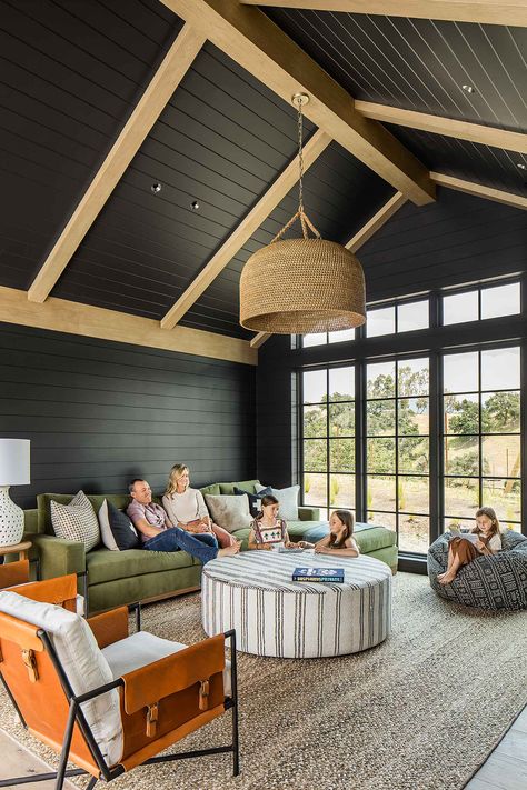 The Farm | Brandon Architects Black Shiplap, Future Farmhouse, Traditional Home Magazine, Shiplap Ceiling, Plank Ceiling, Santa Ynez, Transitional Living, Bungalow Style, Transitional Living Rooms