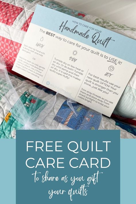 Gifting a quilt to your loved one? Be sure to download and print this FREE quilt care card to ensure your recipients know how to wash and dry a new quilt (and keep it super-snuggly)! Signing A Quilt, Quilt Washing Instructions Printable, Gifting A Quilt, Quilt Care Instructions Printable Free, Quilt Labels Ideas Free Pattern, Quilting Tricks, Quilt Tags, Quilting Business, Baby Quilt Size