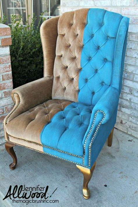 Painted Upholstery, Painting Fabric Chairs, Painting Fabric Furniture, Furniture Painting Tutorial, Paint Upholstery, Furniture Remodeling, Velvet Furniture, Chair Makeover, Velvet Chair