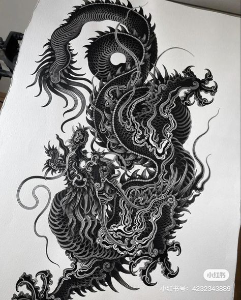 Alexander Grim, Ink Dragon, Black Dragon Tattoo, Dragon Tattoo Sketch, Cool Animal Tattoos, Dragon Tattoo Art, Japanese Dragon Tattoo, Paper Dragon, Animal Tattoo Ideas