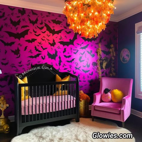 Goth Nursery, Gothic Baby Nursery, Gothic Nursery, Dark Nursery, Monique Lula, Creative Kids Rooms, Gothic Baby, Pink Goth, Halloween Bedroom