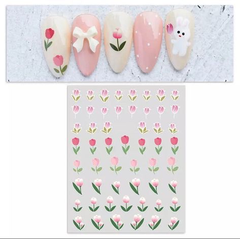 Tulip Nails, Mickey Mouse Nails, Flowers Nail Art, Stencil Stickers, Manicure Tips, Nail Art Sticker, Flower Nail Art, White Tulips, Glass Flowers