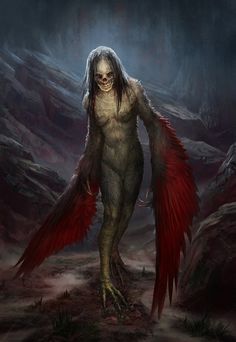 Harpy creature from Greek mythology Dark Creatures, Rpg Ideas, Concept Art World, Ange Demon, Fantasy Monster, Mythological Creatures, Fantasy Rpg, Monster Art, Magical Creatures