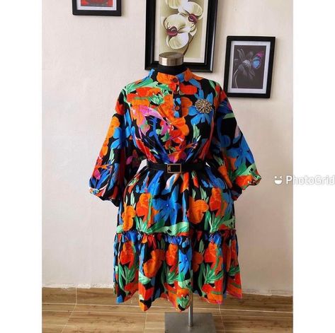 Shirt Gown Styles With Chiffon, Flower Crepe Material Short Gown Styles, Model Habits, Crepe Short Gown Styles, Crepe Material Short Gown Styles, Simple Chiffon Short Gowns, Latest Chiffon Gown Styles, African Shift Dress, Flare Gown Styles