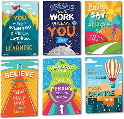 Amazon.com : Sproutbrite Classroom Decorations - Motivational Posters - Educational and Inspirational Growth Mindset for Teacher and Students : Office Products Classroom Motivational Posters, Classroom Motivation, Bullentin Boards, Classroom Banner, Poster Idea, Growth Mindset Posters, Growth Mindset Quotes, Motivation Poster, After School Program