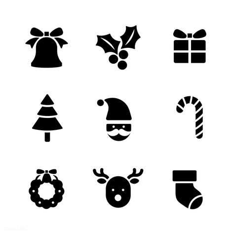 Christmas holiday symbols vector set | premium image by rawpixel.com / wan Christmas Ornaments Silhouette, Christmas Present Vector, Stocking Wreath, Christmas Candy Cane Decorations, Ads Template, Icon Christmas, Diy Tree Decor, Holiday Symbols, Hand Drawn Cards